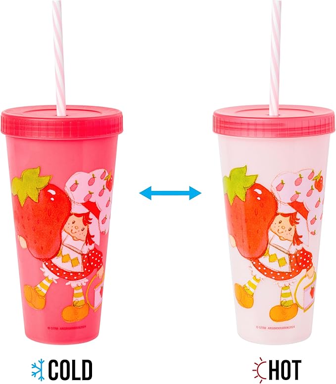 Silver Buffalo Strawberry Shortcake 4 Pack Color Change Plastic Tumbler Featuring Lemon Meringue, Orange Blossom, and Angel Cake, 24 Ounces