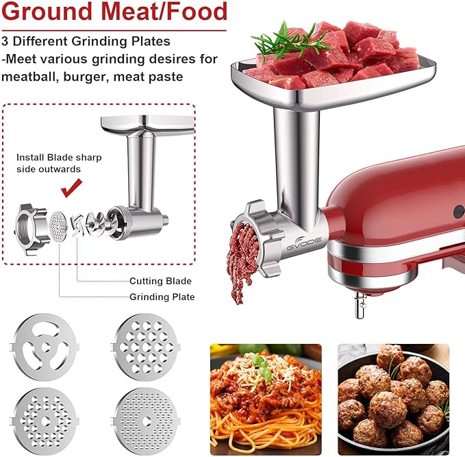 Meat Grinder and Cheese Grater Attachment for KitchenAid Stand Mixer, Slicer Shredder & Meat Grinder with Sausage Stuffer, 2 Pcs for KitchenAid Accessories and Attachments