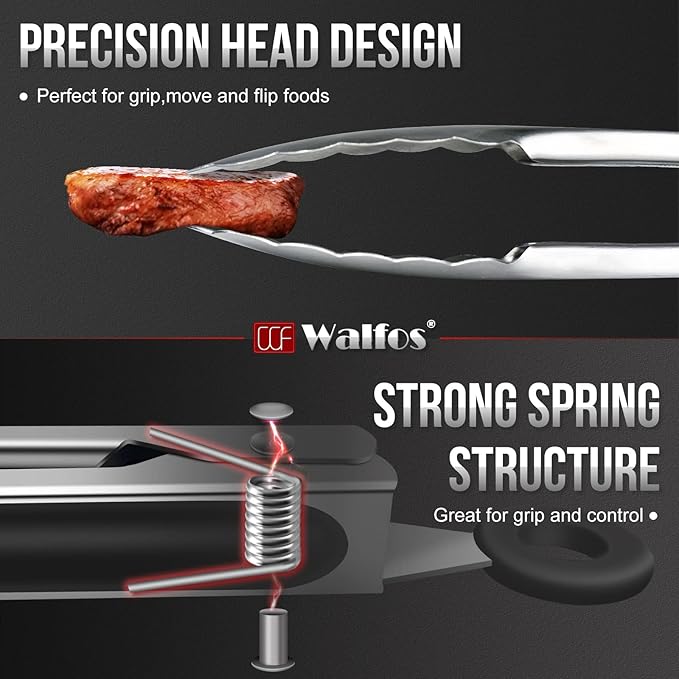 Walfos 17 Inch Extra Long Grill Tongs, Ultimate Stainless Steel BBQ Tongs for Grilling, Cooking, BBQ/Barbecue, Buffet and Turning Food