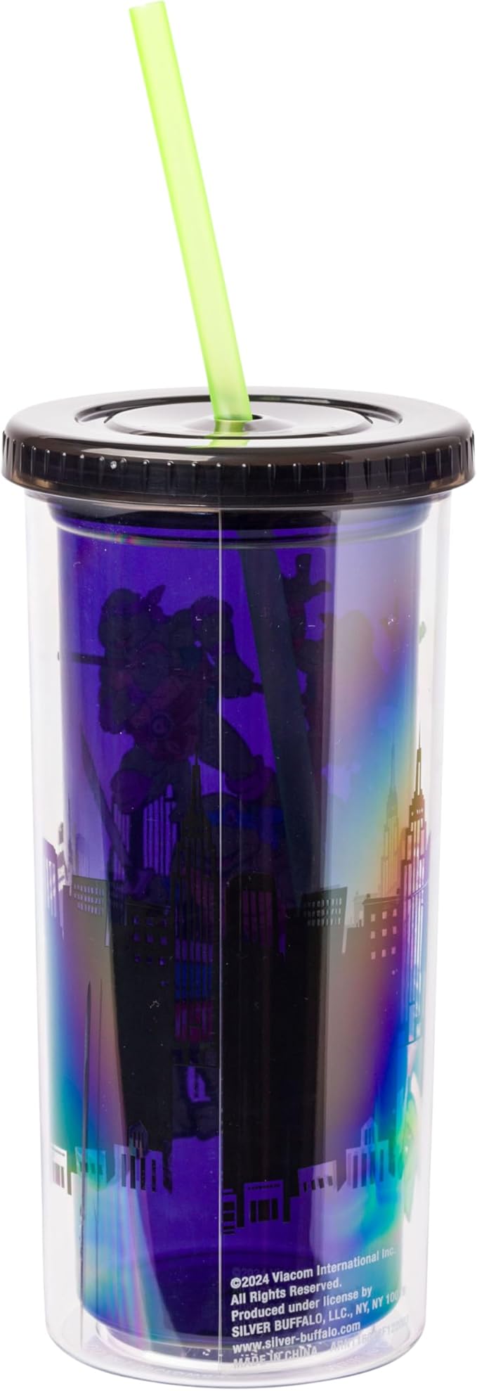 Silver Buffalo Teenage Mutant Ninja Turtles TMNT Featuring Leonardo, Raphael, Donatello, and Michelangelo Plastic Tall Cold Cup with Lid and Straw, 20 Ounces