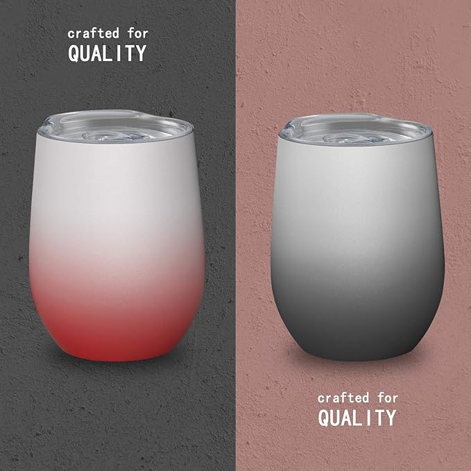 Wine Tumblers with Lid, 12 oz Stainless Steel Stemless Wine Glasses Double Wall Vacuum Travel Insulated Cup for Coffee, Drinks, Champagne, Beverage, Set of 2
