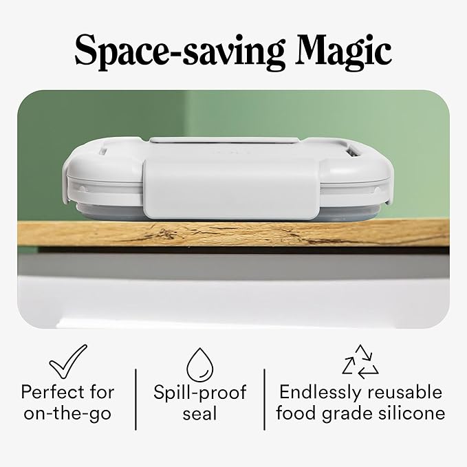 STOJO Collapsible Bento Box, Reusable, Leak-Proof, Microwave & Dishwasher Safe, Premium Lunch Container with Divider – Space-Saving, Transparent Design (Cashmere, 2.75-Cup/650mL)