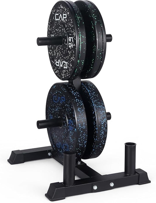 CAP Barbell 2-Inch Olympic Bumper Plate Weight Set with 6 Post Rack | 100-370 lbs | Multiple Options