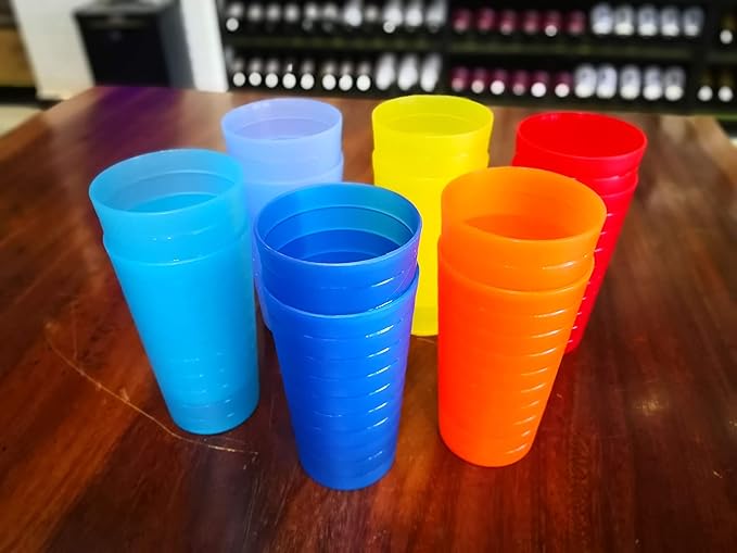 22-ounce Plastic Tumblers Unbreakable BPA Free Dishwasher Safe Set of 12 in Multicolors Reusable Drinking Cups