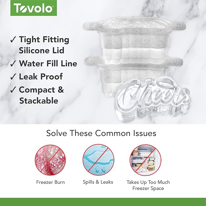 Tovolo Cheers Shaped Ice Molds, Set of 2 - Large Cheers Ice Mold Gift - Unique Ice Mold Chills Drinks - Odor-Free Freezer Storage, Dishwasher-Safe with Silicone Plunger
