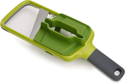 Joseph Joseph Multi-Grip Hand-held Kitchen Mandoline, Fruit and Vegetable Slicer with Food Grip and Adjustable Blades, Dishwasher Safe