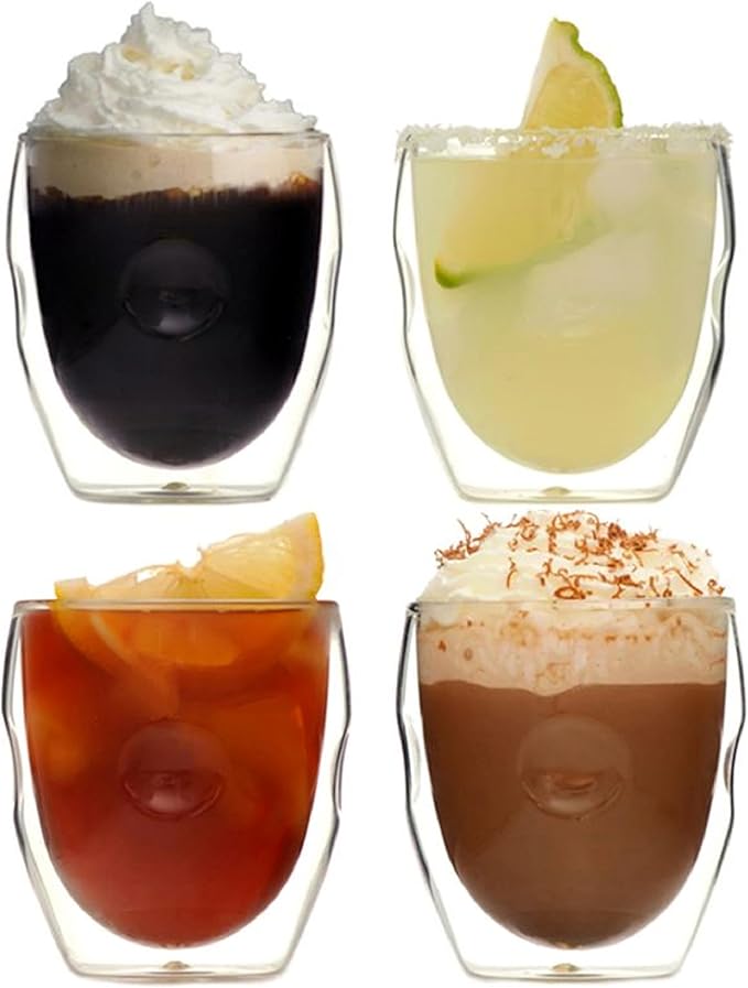 Moderna Artisan Series Double Wall 8 oz Beverage Glasses - Set of 8 Drinking Glasses