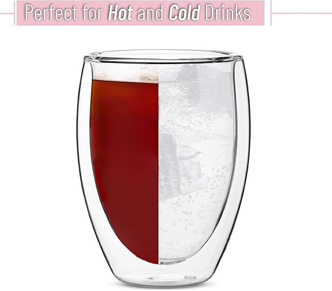 Brew To A Tea - WineGlass, 4 Pack, 12 oz (350 ml), Double Wall Stemless Wine Glass, Christmas Gifts