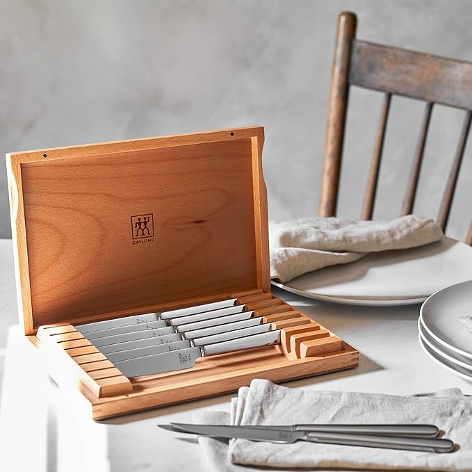 ZWILLING Contemporary Steak Knife Set of 8, Oval handle, Stainless Steel, with 12" x 10" case