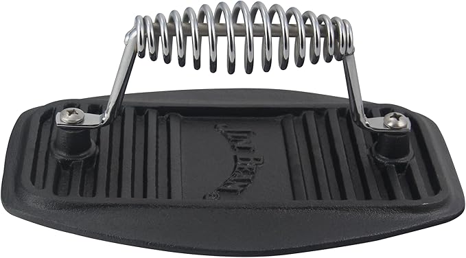 Jim Beam Stainless Steel Cast Iron Meat Press, Pre Seasoned for Delicious Meat, Steak, Beef and Patty, Heavy Duty Construction