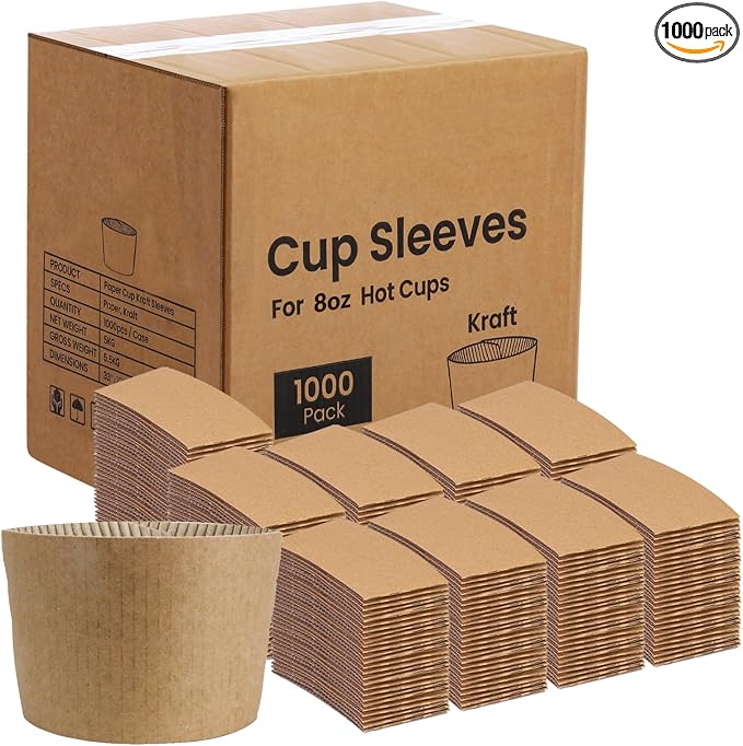 FMP Brands 1000 Pack Kraft Coffee Cup Sleeves, 8 oz, Disposable Hot & Cold by FMPBrands