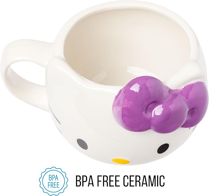 Silver Buffalo Sanrio Hello Kitty Purple Bow Ceramic 3D Sculpted Mug, 20 Ounces