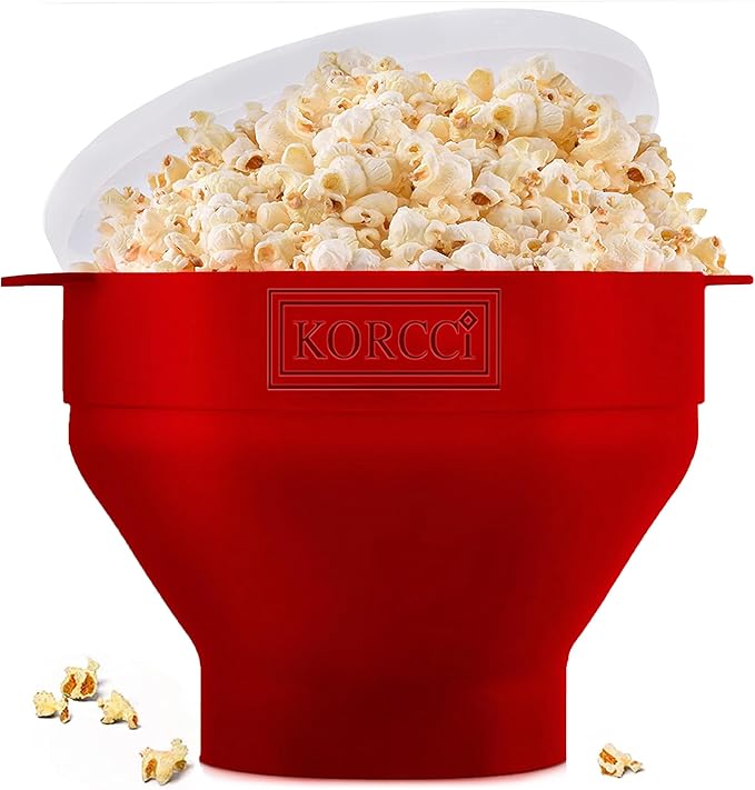The Original Korcci Microwaveable Silicone Popcorn Popper, Microwave Popcorn Popper, Collapsible Microwave Popcorn Maker Bowl, No Oil Needed, Use In Microwave, Dishwasher Safe (Cherry)
