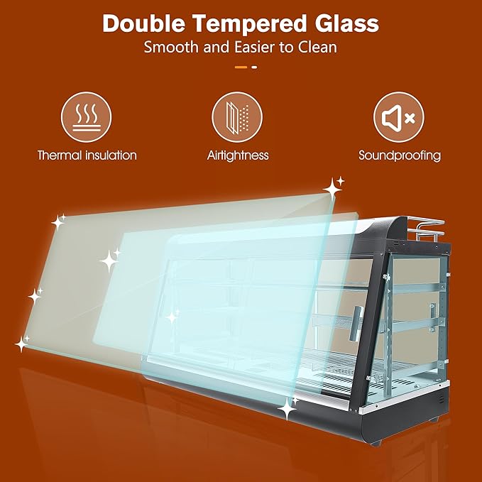 Whalefall Countertop Food Warmer with top Holder, 44 inch Commercial Food Warming Cabinet, tri-Color Lighting, w/Thermometer and Adjustable Thermostat for Cafeteria Kitchens Restaurants