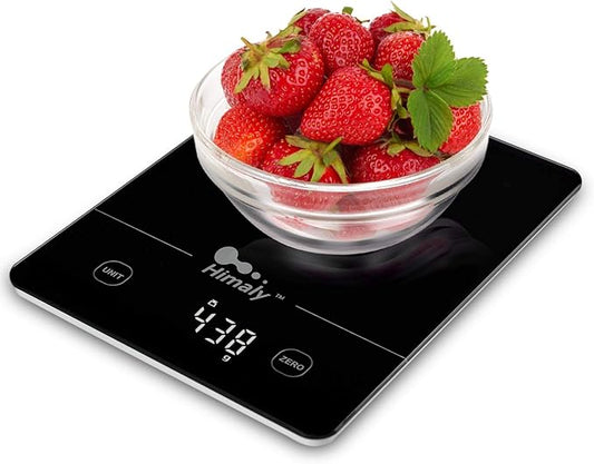 Himaly Digital Kitchen Scales Food Scale with Tempered Glass Platform,Electronic Cooking Scale with LCD Display, Multifunction Weighing Scale for Baking, Tare Function, 5kg/11LB