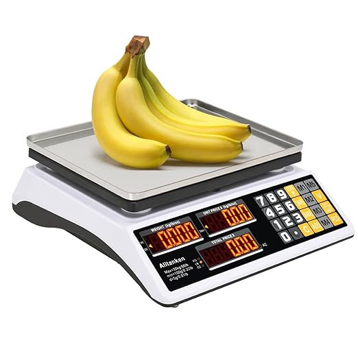 Price Computing Scale 66lb/30kg Commercial Food Scale, lb/kg/oz Conversion with Price Calculator, Counting, Dual LED Display, Flat Reversed Platter, Produce Scale for Farmer Market Retail Meat Shops