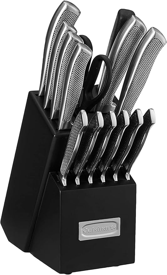 CUISINART Block Knife Set, 15pc Cutlery Knife Set with Steel Blades for Precise Cutting , Lightweight, Stainless Steel, Durable & Dishwasher Safe,C77SS-15P