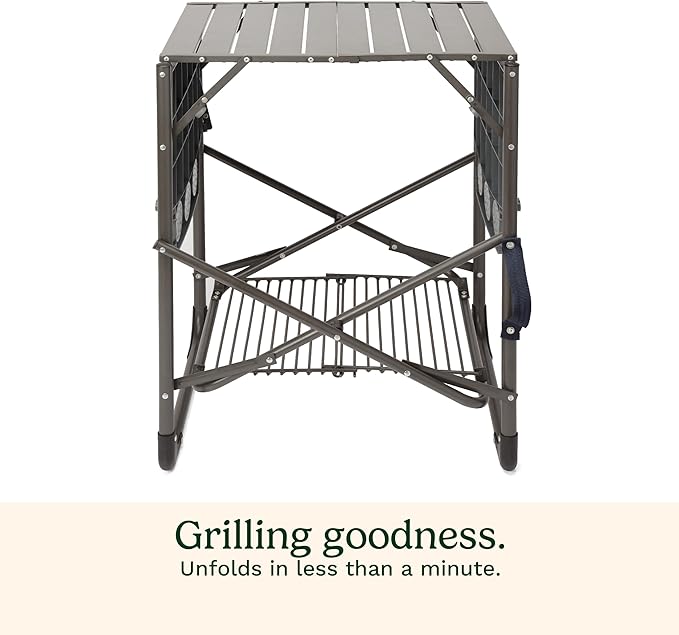 Cuisinart Take Along Grill Stand, Lightweight Portable Folding Table with Side Tables, Cup Holders, Tool Hooks and Storage Shelf, Collapsible Table, No Assembly Required for BBQs and Camping