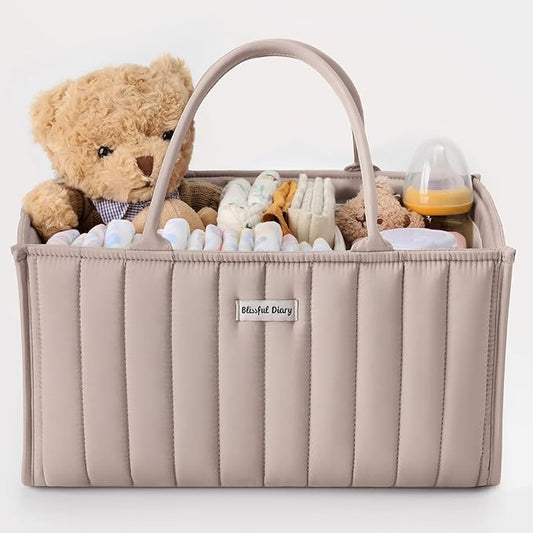 Blissful Diary Baby Diaper Caddy Organizer, Stylish Storage Basket for Newborn Essentials and Diaper Station, Gift for Baby Shower and Registry Must-Have, Sand