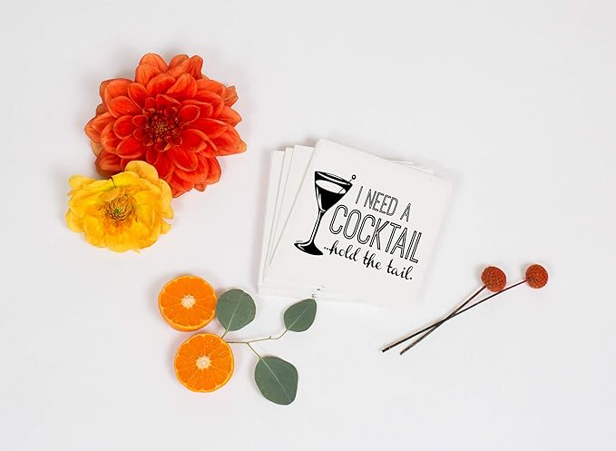 Twisted Wares - Funny Cocktail Napkins - I NEED A COCKTAIL, HOLD THE TAIL - Boutique Cocktail Napkins - Perfect for any Celebrations 5"X5" (50 Pack)