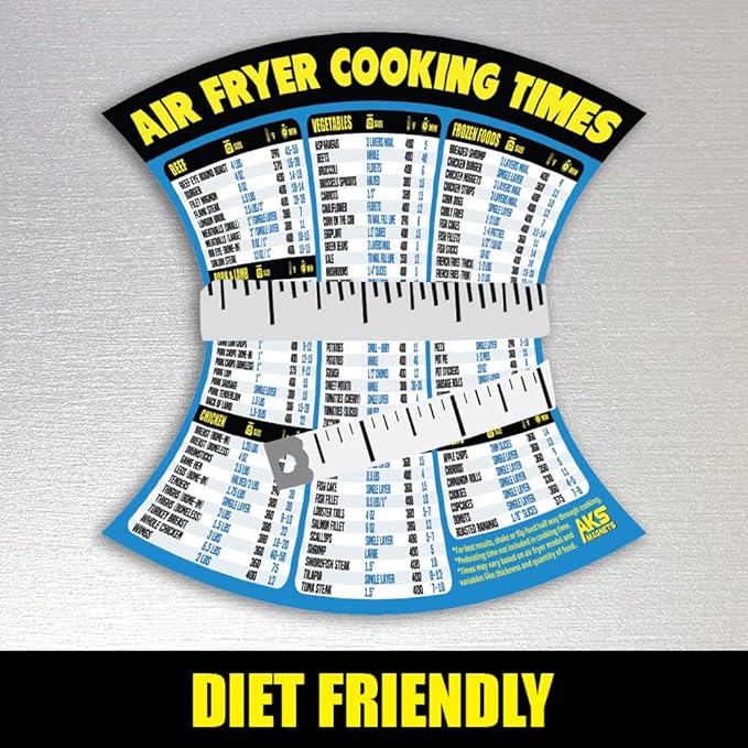 Air Fryer Cheat Sheet Magnet - Extra Large Easy to Read Airfryer Accessory - Magnetic Airfryer Cooking Times Chart, Kitchen Gadget Reference Guide for 90 Airfry Foods - Air Fryer Accessories (Blue)