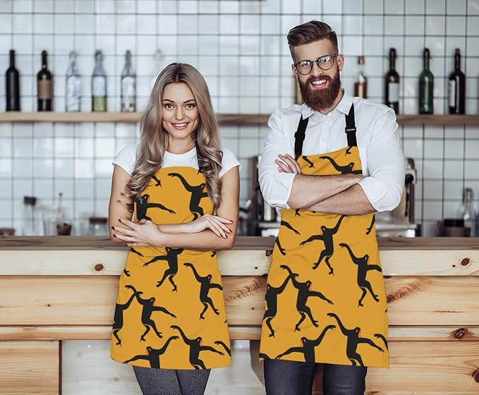 EKOBLA Black Gibbon Monkey Aprons Animal Print The Silhouette Of Funny Animal Jungle Ape Waterproof Resistant Chef Cooking Kitchen BBQ Adjustable Aprons for Women Men 27x31 Inch