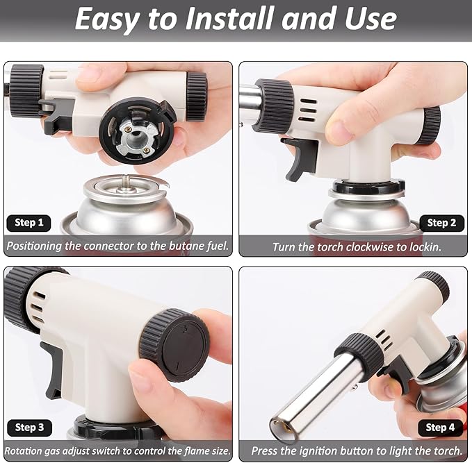 CORKAS Butane Torch Head, Professional Kitchen Cooking Torch with Adjustable Flame, Culinary & Grilling Blow Torch Lighter for Desserts, Creme Brulee, Soldering, BBQ and Baking (Fuel Not Included)