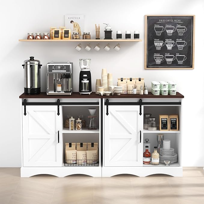HOMFAMILIA 31.5" H Farmhouse Coffee Bar Cabinet w/Storage, Rustic Buffet Cabinet - Image 8