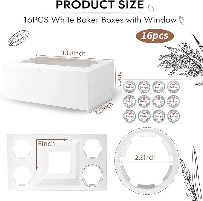 JCD 16 Pcs Bento Cake and Cupcake Box Combo Bento Box with Clear Window 5 Holes Fit 4 Cupcakes and 1 Mini Cake for Bakery Baking Supplies(1+4/16Pcs)