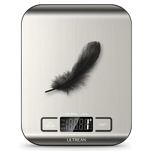 Ultrean Food Scale, Digital Kitchen Scale with LCD Display, Weight Grams and Ounces for Baking Cooking and Meal Prep, 6 Units with Tare Function, 304 Stainless Steel, 11lb (Batteries Included)