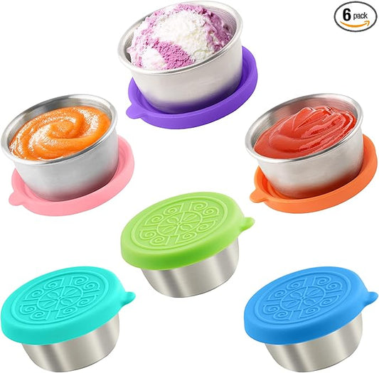 6x1.6 Oz Salad Dressing Containers With Lids, Small Leakproof Reusable Stainless Steel Salad Dressing Container To Go For Lunch Boxes,Sauce containers, Picnics,Travel Meal Prep And Kitchen Storage.