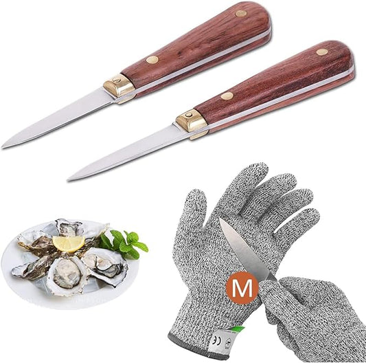 Oyster Shucking Knife,Oyster Knife,SPEENSUN Full Tang Not Easy to Break And Bend,More Secure with Oyster Shucking Glove ( 2Knife And 1Glove M )