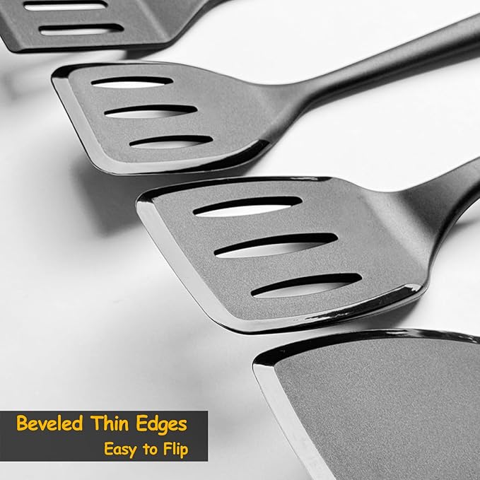 Silicone Spatula Set, 600°F Heat Resistant Silicone Spatula Turner Flipper for Cooking, Non Stick and Non Scratch Kitchen Utensils for Eggs & Fish, 2 Pack, Black