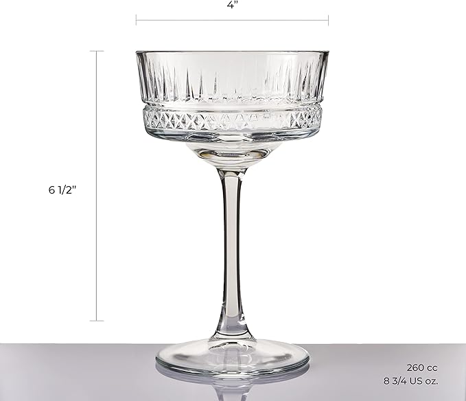 Pasabahce Vintage Coupe Glasses Set Of 4 - Exclusive Champagne, Cocktail, Martini, Wine Glasses - Long Stem Glassware - 8.8 oz - Perfect for Parties, Gifts, Housewarming, Weddings,Aniversary