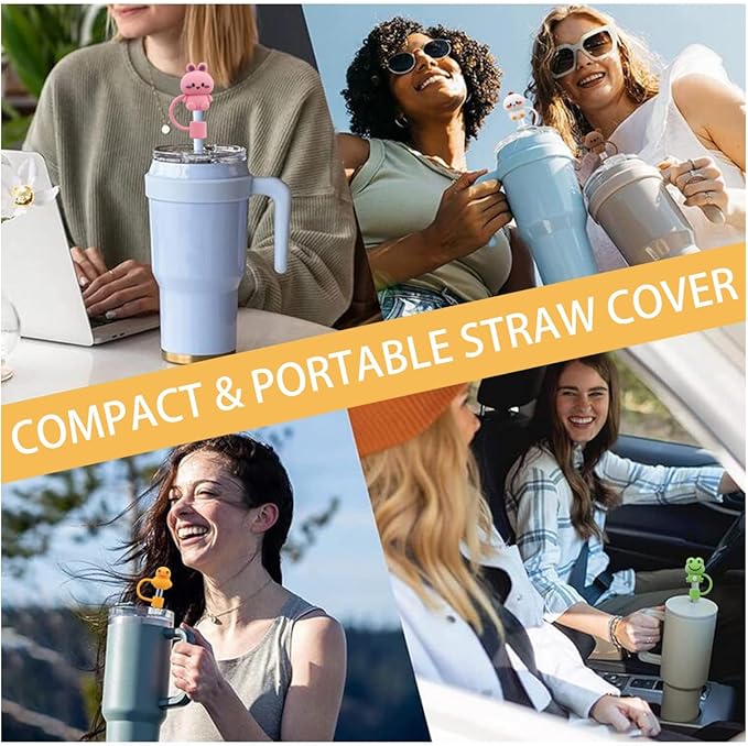 Straw Cover Cap for Stanley Cup,Silicone Straw Topper Compatible with 30&40 Oz Tumbler with Handle,10mm 0.4in Dust-Proof Reusable Straw Tips Lids (5Pcs Straw Cover Animal shape)