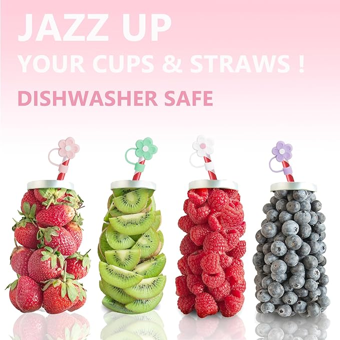 6 Pcs Cute Flowers Straw Covers Cap Toppers Compatible with Stanley 30&40 oz Tumbler Cups,Reusable Silicone Straws Tips Lids Protectors for 0.4 in/10mm Stanleys Cup Accessories