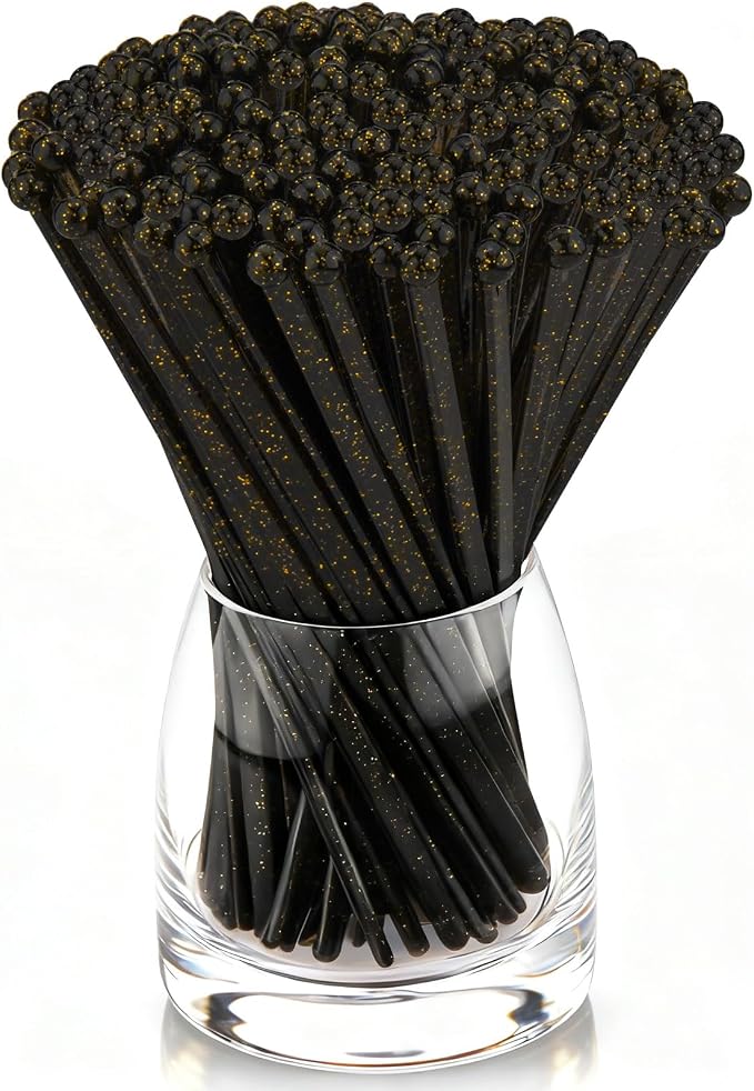 hapray 100 PCS Black Gold Glitter Plastic Swizzle Sticks, Crystal Cake Pops by hapray