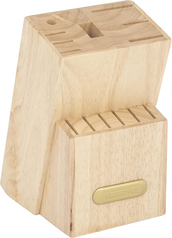Farberware Triple Riveted Knife Block Set, 15-Piece, Navy and Gold, High-Carbon Stainless Steel Blades, Ergonomic Handles, Includes Wood Storage Block