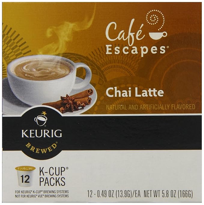 Café Escapes Chai Latte Keurig K-Cups Coffee, 12 Count