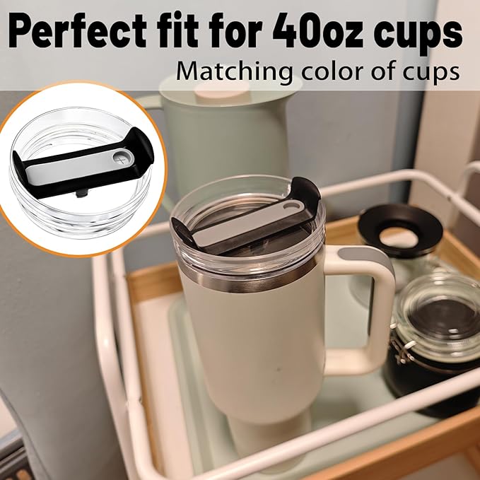 40 OZ Tumbler Lid Replacement Fit for Stanley Cup, 2 Pack Clear Replacement Lids Fit for Stanley Travel Tumbler, Spill Proof Tumbler Covers for Stanley Cup Accessories (Clear - Black)