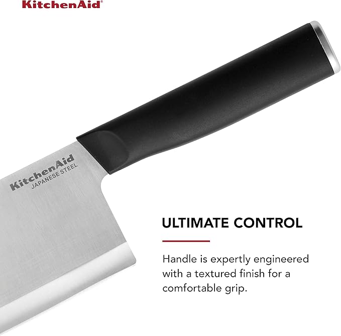KitchenAid Classic Cleaver Knife with Custom Fit Blade Cover, 6 inch, Sharp Kitchen Knife, High Carbon Japanese Stainless Steel Blade, Meat Cleaver, Black