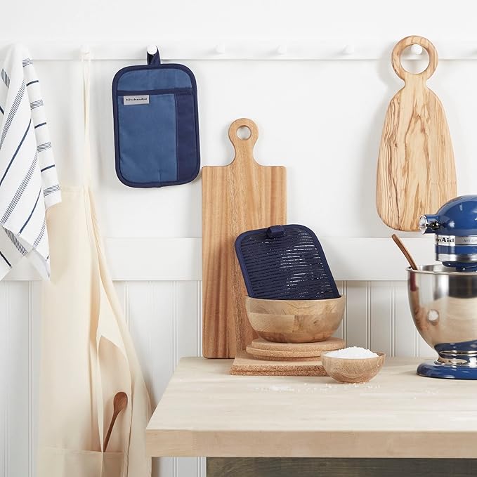 KitchenAid Beacon Two-Tone Non-Slip Pot Holder Set, Navy/Ink, 7"x10", 2 Piece