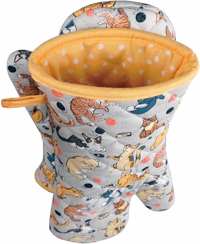 Oven Mitts Cotton Fashion Cute Cat Design 1pair Heat Resistant Oven Gloves Safe Cooking Baking Grilling Barbecue Machine Washable Pot Holders (Cat)