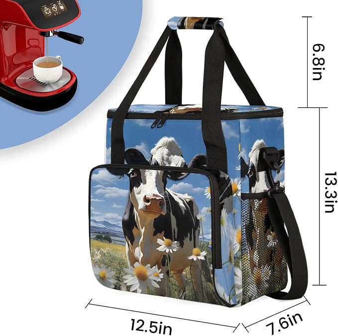 Cow Daisy Flowers Coffee Maker Carring Bag, Large Insulated Storage Organizer - Image 2