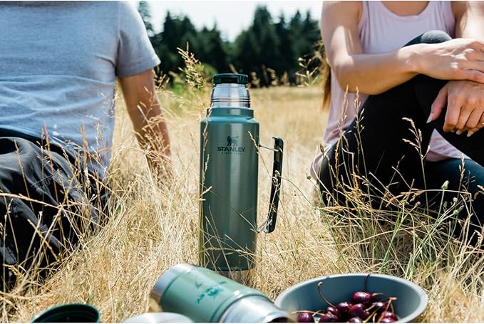 Stanley Classic Legendary Vacuum Bottle 2.0 qt | Wide Mouth with Leakproof Cup Lid |Keep Drinks Hot or Cold | Packable for Travel | Insulated Stainless Steel Thermal Bottle | BPA-Free|Hammertone Green