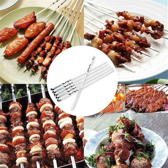 18PCS Kabob Skewers Flat Metal BBQ Barbecue Skewer 16" Long Stainless Steel Shish Kebob Sticks Wide Reusable Grilling Skewers Set for Meat Shrimp Chicken Vegetable, 18 Pack