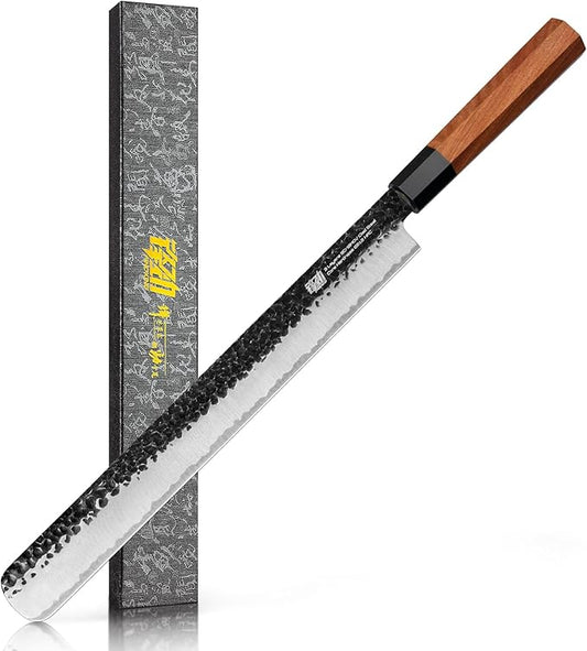 FINDKING Brisket Slicing Knife 12 Inch, Sharp Carving Knife for Meat, BBQ, High Carbon Steel Blade, African Rosewood Octagonal Handle (Dynasty Series)