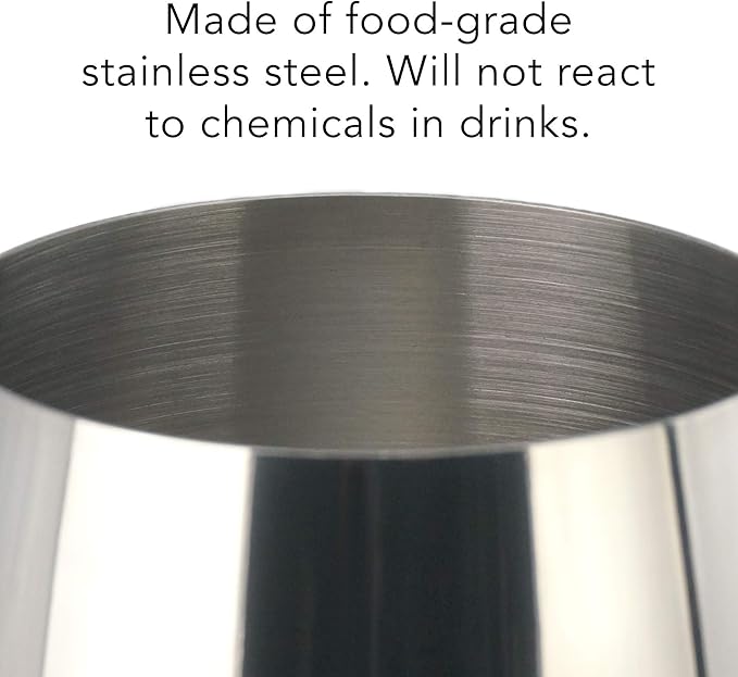 PG Set of 4 Stainless Steel Wine Glass - 18.5oz Silver Mirror Finished Wine Glasses - Unbreakable Wine Glasses - Stem Metal Wine Goblets