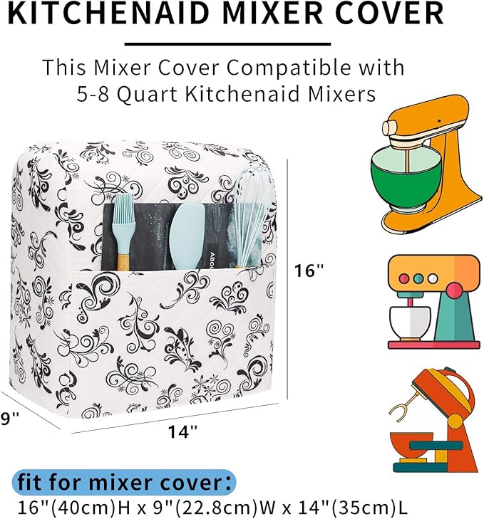 Kitchen Aid Mixer Cover,Kitchen Stand Mixer Cover Compatible With 5-8 Quart Kitchenaid Hamilton Mixers,Kitchen Aid Covers for Stand Mixer With Pockets,Kitchen Aid Mixer Assecories