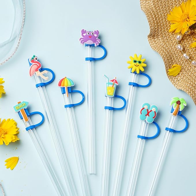 8Pcs Summer Cap Straw Cover Cap for Stanley Cup 40oz/30oz Tumbler, 10mm Reusable Cute Drinking Straw Topper Accessories, Portable Protector Plugs Decorations Gifts for Party Favors